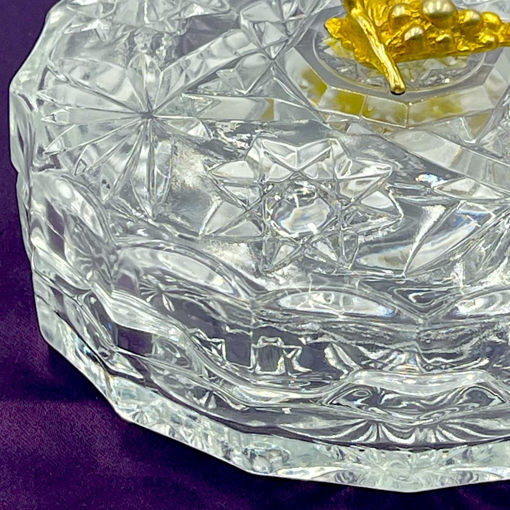 Anchor Hocking “Prescut” Crystal Trinket Box w/ Brass Grape Cluster Accent Lid - Picture 8 of 16